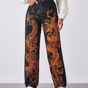 Xs SHEIN  graphic dragon jeans (never worn)
